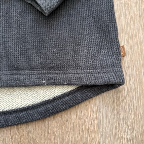 LL BEAN Waffle Fleece Henley Mens Large Gray Sherpa Lined Thermal Shirt - Picture 5 of 10